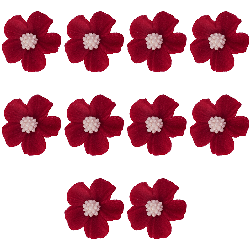 Kwiatki cukrowe na tort NIEZAPOMINAJKA (3x10szt) bordowe