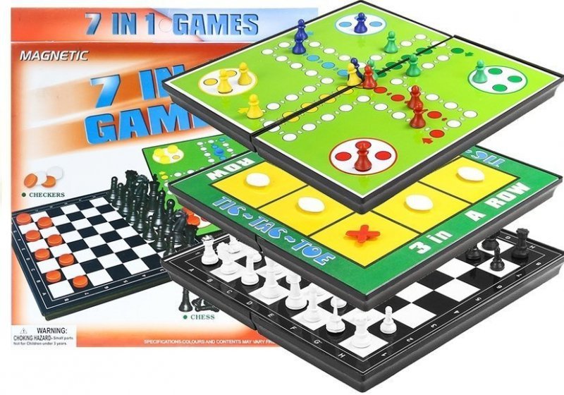 Gry 7w1 Zestaw Gier Planszowych Ludo  Warcaby