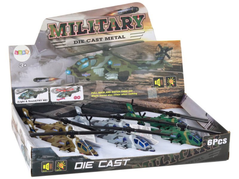 Helikopter Wojskowy Śmigłowiec Militarny Aluminiowy Mix  Dźwięk Światła