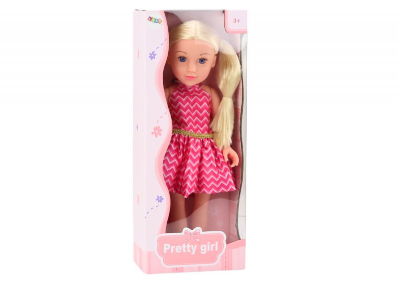 Lalka Różowa Sukienka Kucyki Blond Włosy Duża Laleczka 46cm