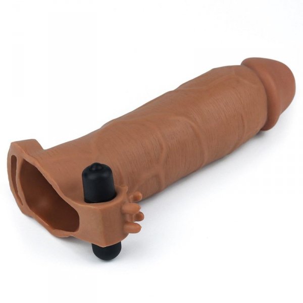 Add 3&quot; Pleasure X Tender Vibrating Penis Sleeve Brown