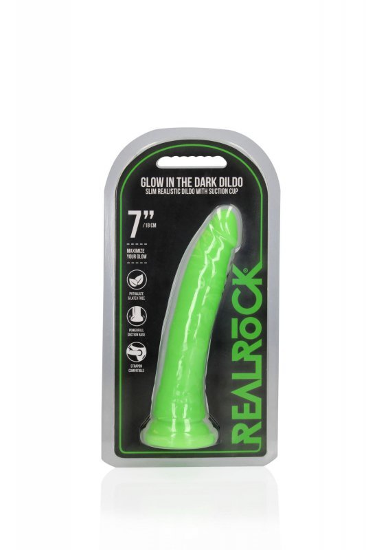 Slim Realistic Dildo with Suction Cup - Glow in the Dark - 7&#039;&#039; / 18 cm