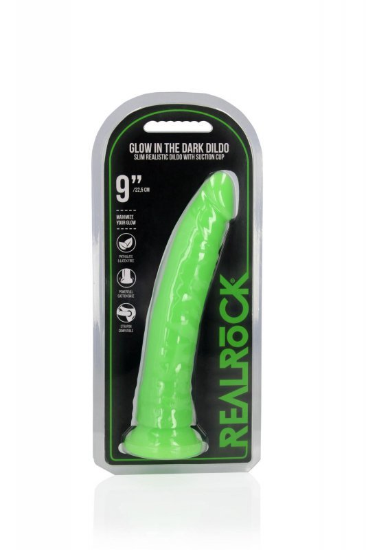 Slim Realistic Dildo with Suction Cup - Glow in the Dark - 9&#039;&#039; / 22,5 cm