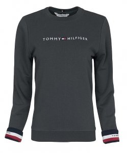 Bluza Tommy Hilfiger damska duże logo grafitowa bawełniana