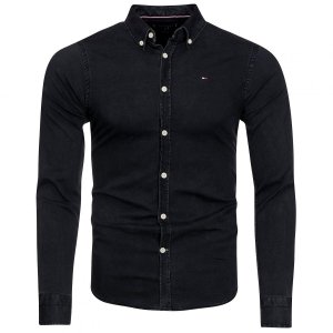 Koszula jeansowa Tommy Hilfiger czarna Slim Fit męska logo 
