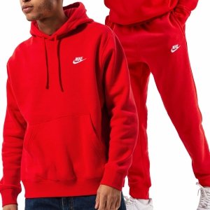 Nike komplet dresowy bawełniany męski spodnie bluza z kapturem czerwony