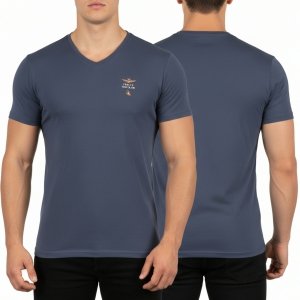 Aeronautica Militare t-shirt męski koszulka granatowy z dekoldem V
