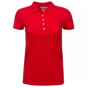 Polówka polo Tommy Hilfiger damska czerwona Slim Fit małe logo bawełniana