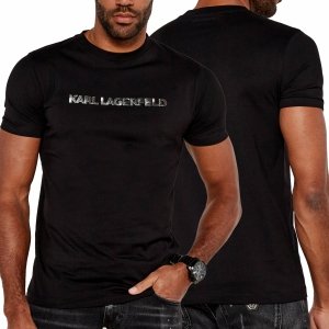 Karl Lagerfeld t-shirt koszulka czarna męska duże srebrne logo