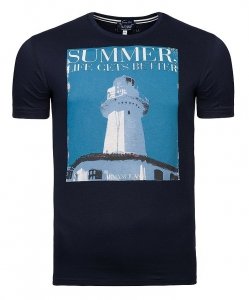 T-shirt Armani Jeans logo koszulka męska granatowa bawełniana z nadrukiem