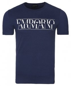 T-shirt Emporio Armani duże logo koszulka męska granatowa bawełniana