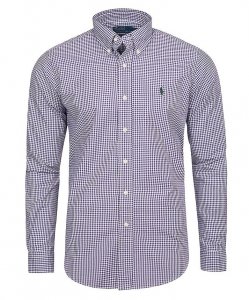 Koszula męska Ralph Lauren w kratkę fioletowa bawełniana