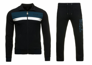 Komplet dresowy Emporio Armani EA7 męski spodnie bluza ze stójką granatowy bawełniany