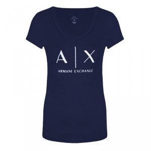 Armani Exchange t-shirt koszulka damska duże logo granatowa