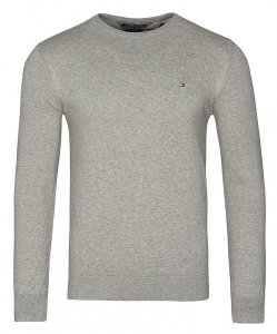 Sweter męski Tommy Hilfiger szary z okrągłym dekoldem bawełniany