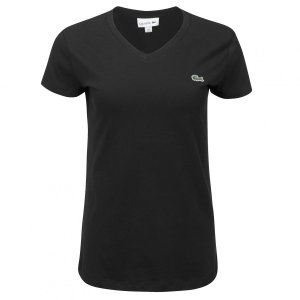 T-shirt koszulka Lacoste damska czarna z dekoldem V  bawełniana