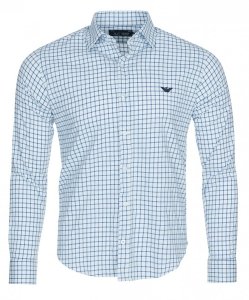 Koszula Armani Jeans błękitna w kratkę Slim Fit logo