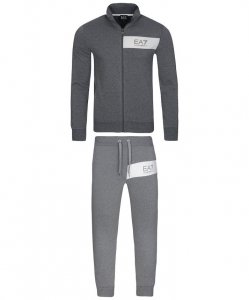 Komplet dresowy Emporio Armani EA7 bawełniany męski spodnie bluza ze stójką szary