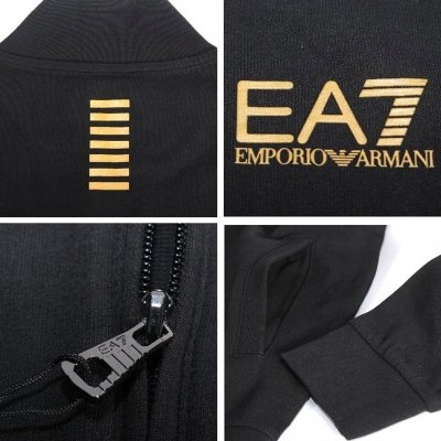 Komplet dresowy Emporio Armani EA7 męski spodnie bluza ze stójką czarny złote logo bawełniany