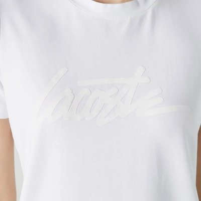 T-shirt koszulka Lacoste damska biała z okrągłym dekoldem bawełniana