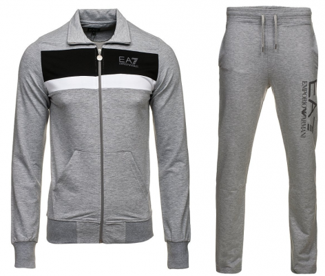 Komplet dresowy Emporio Armani EA7 męski spodnie bluza ze stójką szary bawełniany