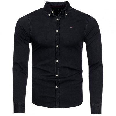 Koszula jeansowa Tommy Hilfiger czarna Slim Fit męska logo 
