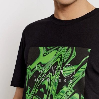Hugo Boss t-shirt koszulka na krótki rękaw męska czarna duży nadruk