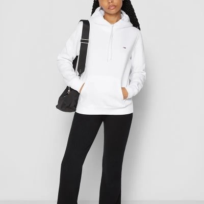 Bluza Tommy Jeans damska kangurka z kapturem biała