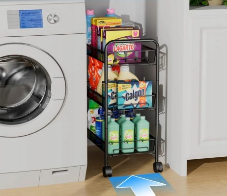 Metalowy regał 3-poziomowy na kółkach mobilny kuchenny łazienkowy czarny