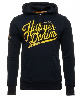 Bluza Tommy Hilfiger męska granatowa duże logo z kapturem Denim