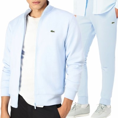 Lacoste komplet dresowy bawełniany błękitny męski spodnie bluza rozpinana z kołnierzykiem