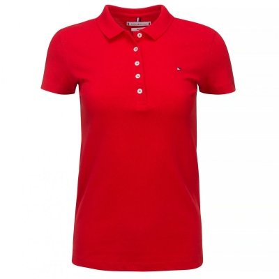 Polówka polo Tommy Hilfiger damska czerwona Slim Fit małe logo bawełniana