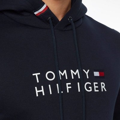 Bluza Tommy Hilfiger męska granatowa z kapturem bawełniana duże logo