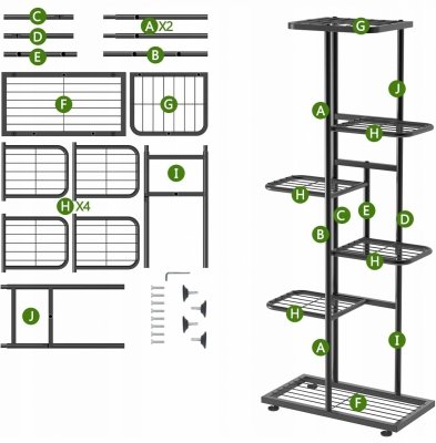 Stojak metalowy na kwiaty i doniczki 6-poziomowy kwietnik piętrowy czarny