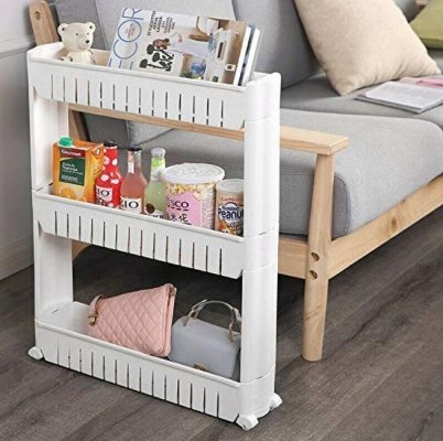 Szafka mobilna wąska na kółkach do kuchni oraz łazienki biała