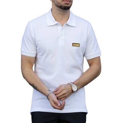 Polo polówka Versace Jeans Couture koszulka męska biała złote logo bawełniana