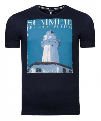 T-shirt Armani Jeans logo koszulka męska granatowa bawełniana z nadrukiem
