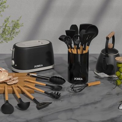 Zestaw 12 silikonowych akcesoriów kuchennych przybory kuchenne czarny