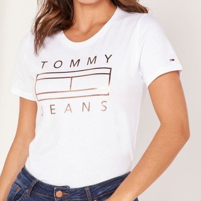 T-shirt Tommy Hilfiger koszulka bluzka damska biała złote logo