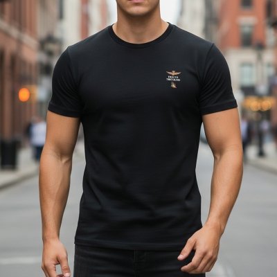 Aeronautica Militare t-shirt męski koszulka czarny okrągły crew-neck