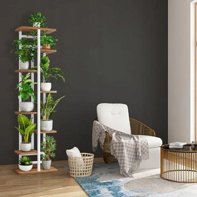 Stojak metalowy na kwiaty i doniczki 7-poziomowy kwietnik piętrowy biały