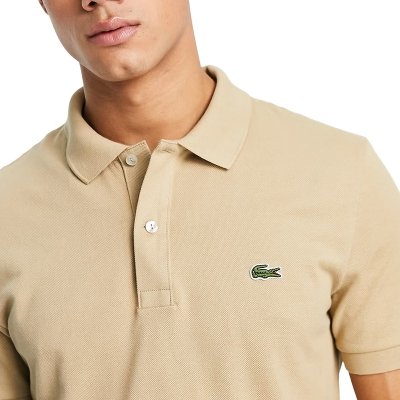 Polo polówka Lacoste męska beżowa z kołnierzykiem