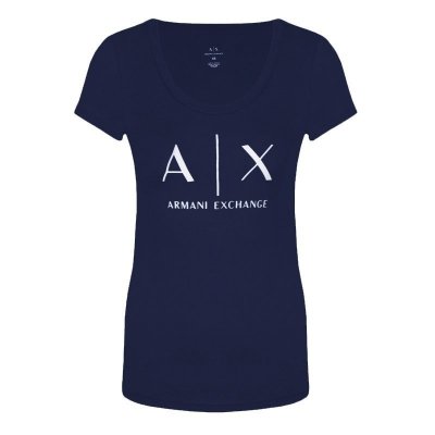 Armani Exchange t-shirt koszulka damska duże logo granatowa