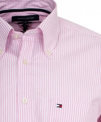 Koszula różowa w paski Tommy Hilfiger Regular Fit męska logo