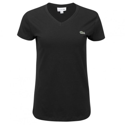 T-shirt koszulka Lacoste damska czarna z dekoldem V  bawełniana