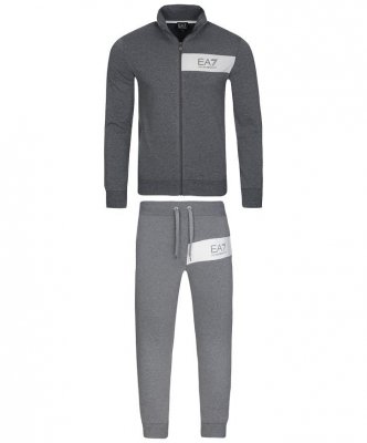 Komplet dresowy Emporio Armani EA7 bawełniany męski spodnie bluza ze stójką szary