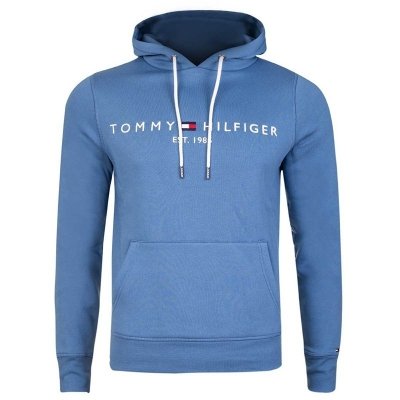Bluza Tommy Hilfiger męska niebieska z kapturem bawełniana duże logo