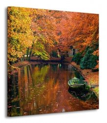 Jesiennie, jeziorko w lesie - Obraz na płótnie