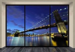 Fototapeta na ścianę - Brooklyn Bridge nocą (window) - 366x254 cm