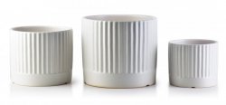 Doniczka ceramiczna - Komplet 3szt - Biały mat paski